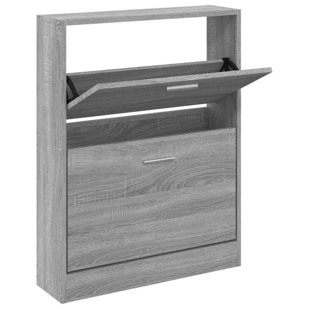 The Living Store Schoenenkast - Grijs Sonoma Eiken - 59 x 17 x 81 cm (B x D x H) - 2 Lades