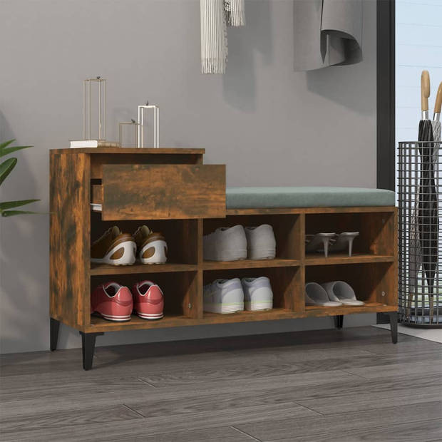 The Living Store Schoenenkast - Gerookt eiken - 102x36x60 cm - Duurzaam bewerkt hout en metaal