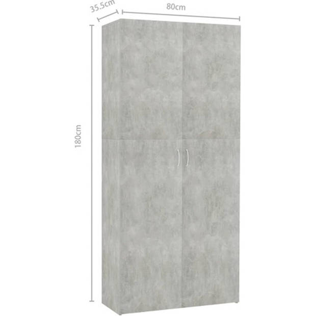 The Living Store Schoenenkast - Betongrijs - 80 x 35.5 x 180 cm - Met 2 deuren en 6 schappen