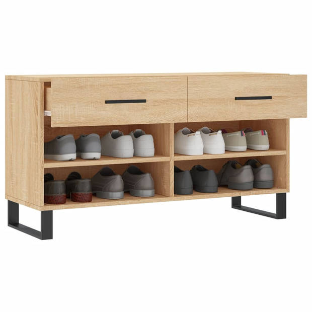 The Living Store Schoenenbank - Sonoma Eiken - 102 x 35 x 55 cm - Duurzaam hout - 2 lades - Industriële stijl