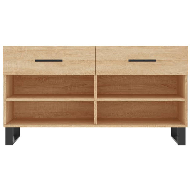 The Living Store Schoenenbank - Sonoma Eiken - 102 x 35 x 55 cm - Duurzaam hout - 2 lades - Industriële stijl