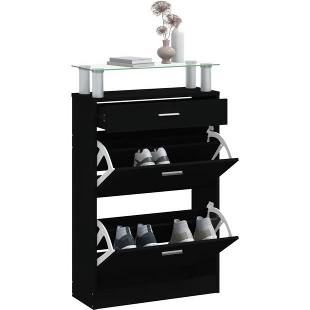 The Living Store Schoenenkast - Zwart - 63 x 24 x 104 cm - Duurzaam Materiaal