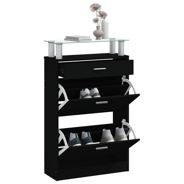 The Living Store Schoenenkast - Zwart - 63 x 24 x 104 cm - Duurzaam Materiaal