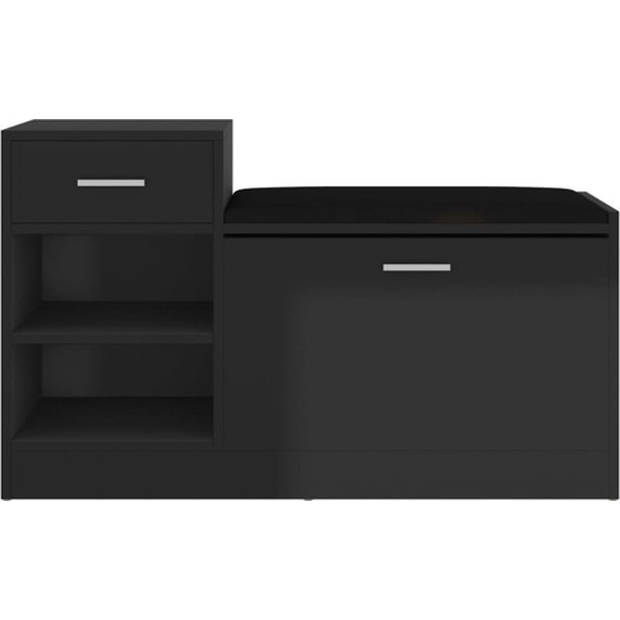 The Living Store Schoenenbank 94-5x31x57 cm spaanplaat hoogglans zwart - Schoenenkast