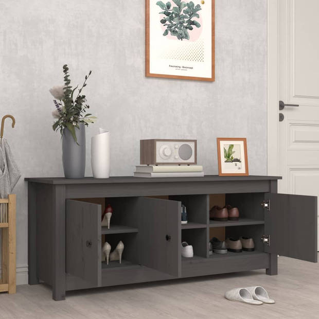 The Living Store Schoenenkast Grenenhout - Grijs - 110 x 38 x 45.5 cm