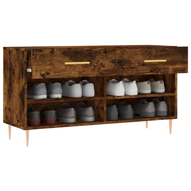 The Living Store Schoenenbank - Gerookt Eiken - 102x35x55 cm - Veel opbergruimte