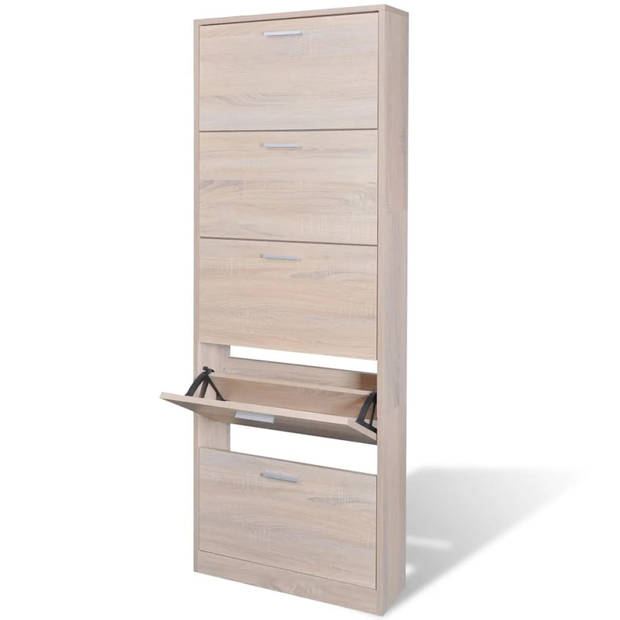 The Living Store Schoenenkast - Hout - Eiken - 59 x 17 x 169 cm - 5 opbergvakken