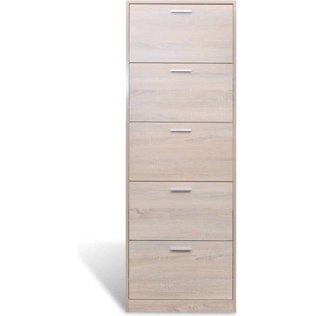 The Living Store Schoenenkast - Hout - Eiken - 59 x 17 x 169 cm - 5 opbergvakken