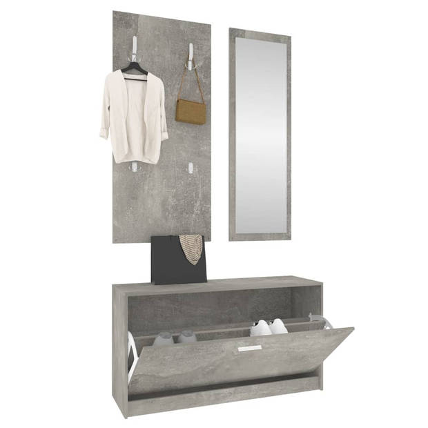 The Living Store Schoenenkast Betongrijs - 80x27x46.5 - Trendy opbergoplossing