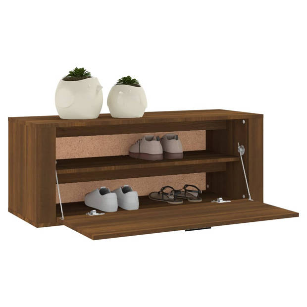 The Living Store Schoenenkast wandgemonteerd 100x35x38cm bewerkt hout bruineiken - Schoenenkast