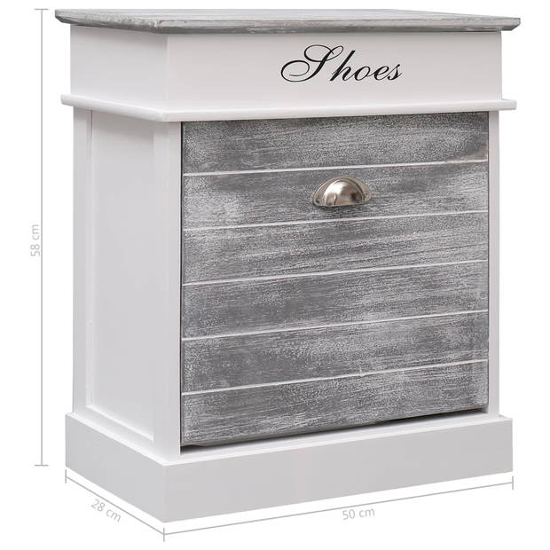 The Living Store Schoenenkast - Paulowniahout - 50x28x58 cm - Grijs en wit