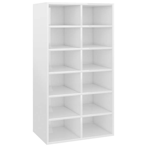 The Living Store Schoenenrek - Hoogglans wit - 54 x 34 x 100.5 cm - Met 12 schappen