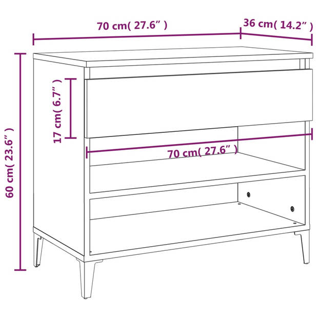 The Living Store Schoenenkast - Betongrijs - 70 x 36 x 60 cm - Stabiel en ruimtebesparend