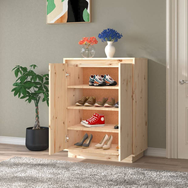 The Living Store Schoenenkast - Grenenhout - 60 x 35 x 80 cm - Onbehandeld