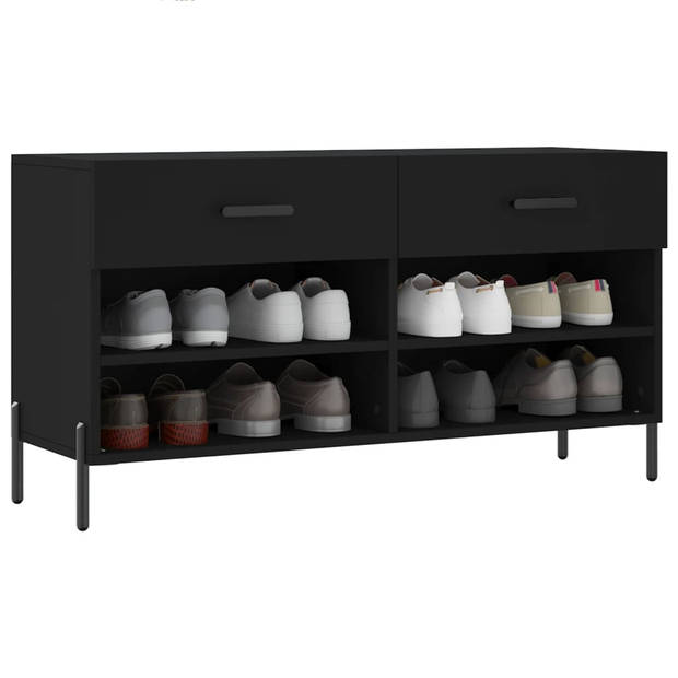 The Living Store Schoenenbank - Hout en IJzer - 102 x 35 x 55 cm - Zwart