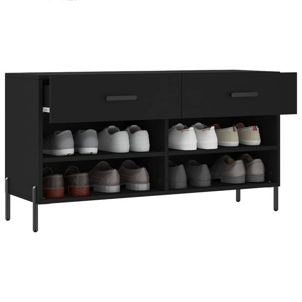 The Living Store Schoenenbank - Hout en IJzer - 102 x 35 x 55 cm - Zwart