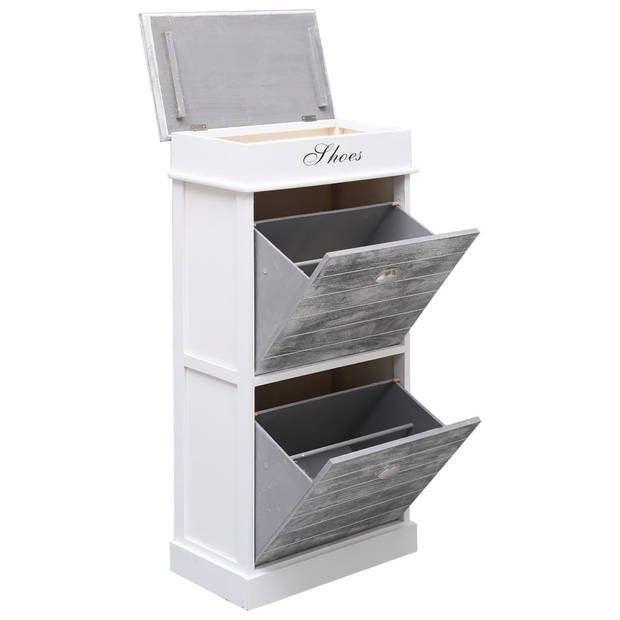 The Living Store Schoenenkast - Paulowniahout - 50 x 28 x 98 cm - Grijs/Wit