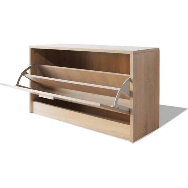 The Living Store Schoenenkast Eiken - 80 x 24 x 45 cm - Opbergruimte voor 5-6 paar schoenen