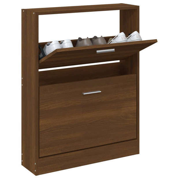 The Living Store Schoenenkast Modern - Bruineiken - 59x17x81cm - 2 Lades