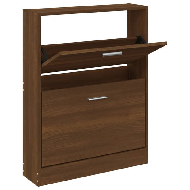 The Living Store Schoenenkast Modern - Bruineiken - 59x17x81cm - 2 Lades