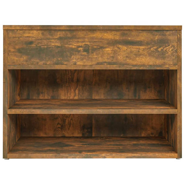 The Living Store Opbergbank Gerookt Eiken - Schoenenbank met Schappen en Kist - 60 x 30 x 45 cm - Bewerkt Hout