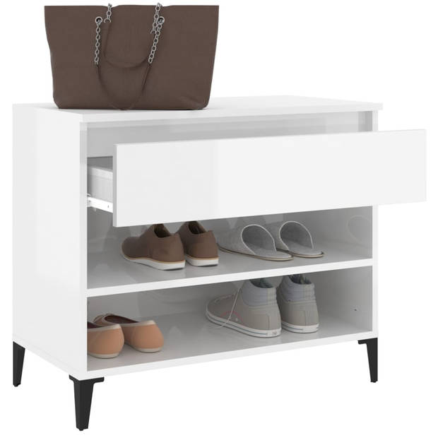 The Living Store Schoenenkast - hoogglans wit - 70 x 36 x 60 cm - opbergruimte - stabiel blad