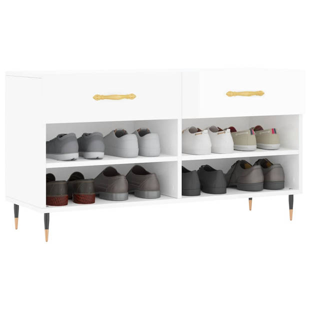 The Living Store Schoenenbank - wit - 102 x 35 x 55 cm - opbergruimte - stevig blad