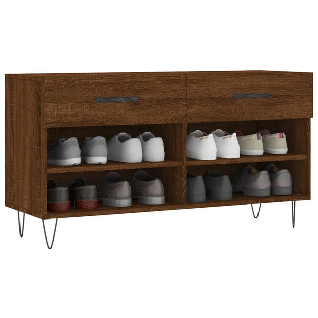 The Living Store Schoenenbank Industrieel - 102 x 35 x 55 cm - Bruineiken - Veel opbergruimte