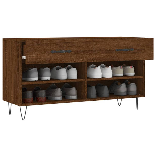 The Living Store Schoenenbank Industrieel - 102 x 35 x 55 cm - Bruineiken - Veel opbergruimte