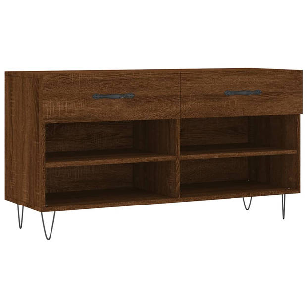 The Living Store Schoenenbank Industrieel - 102 x 35 x 55 cm - Bruineiken - Veel opbergruimte