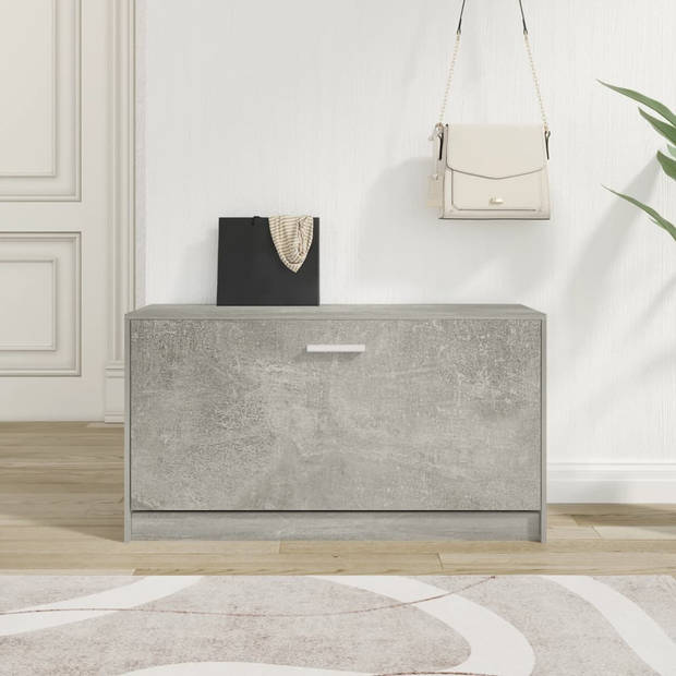 The Living Store Schoenenbank Betongrijs - Hout - Aluminium - 80x24x45cm - Trendy - Praktisch