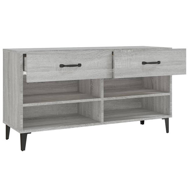 The Living Store Schoenenkast - Trendy Ontwerp - Materiaal- Bewerkt Hout - Afmetingen- 102 x 35 x 55 cm - Kleur- Grijs