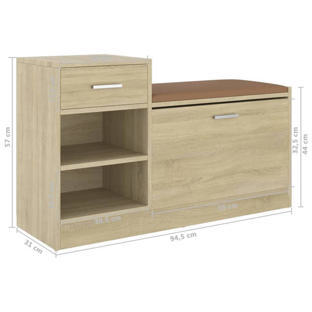 The Living Store Schoenenbank 94-5x31x57 cm spaanplaat sonoma eikenkleurig - Schoenenkast