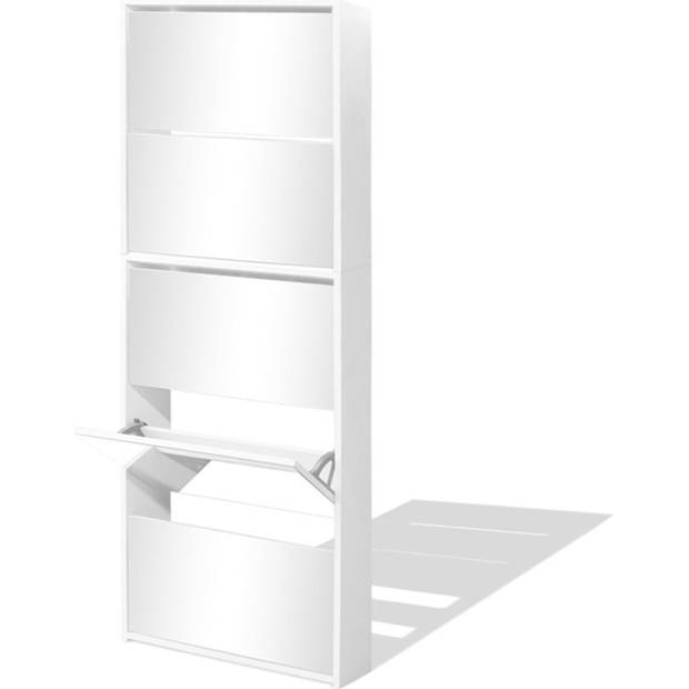 The Living Store Spiegelschoenenkast - Halkast 5 lades - Wit - 63x17x169.5cm