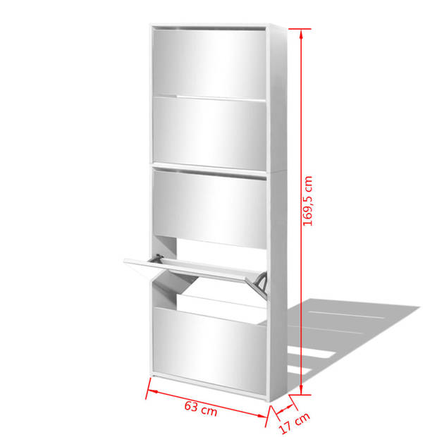 vidaXL Schoenenkast met 5 spiegels 63x17x169,5 cm wit