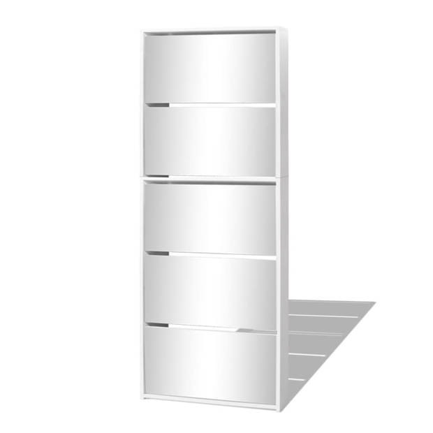 The Living Store Spiegelschoenenkast - Halkast 5 lades - Wit - 63x17x169.5cm