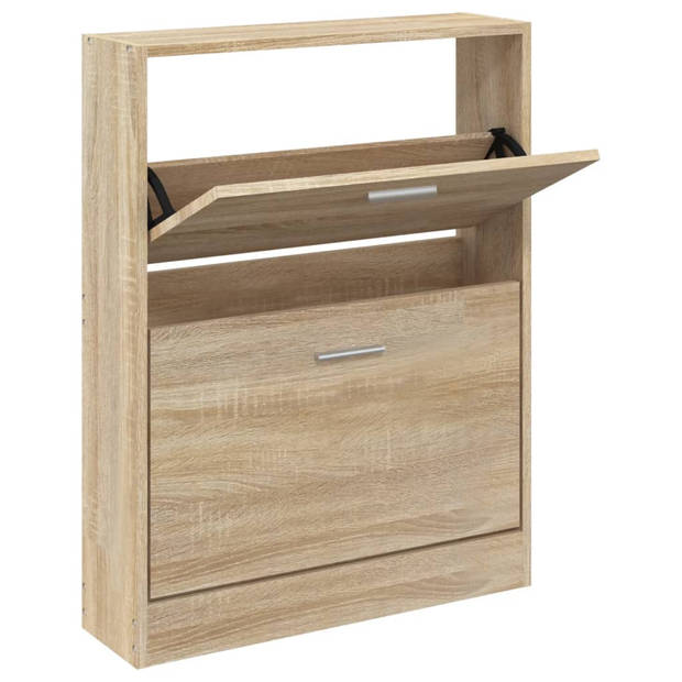 The Living Store Schoenenkast Eiken - 59 x 17 x 81 cm - Neerklapbare lades