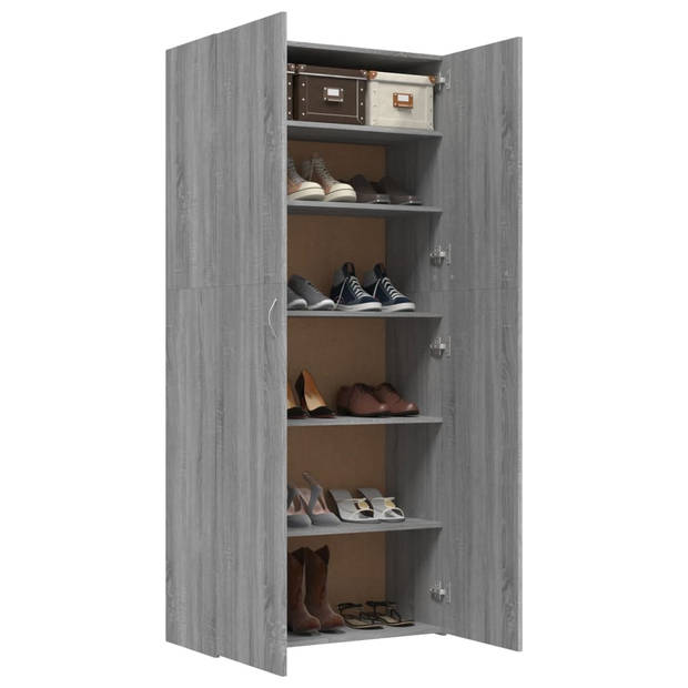 The Living Store Schoenenkast - Grijs Sonoma Eiken - 80 x 35.5 x 180 cm - Stevig materiaal