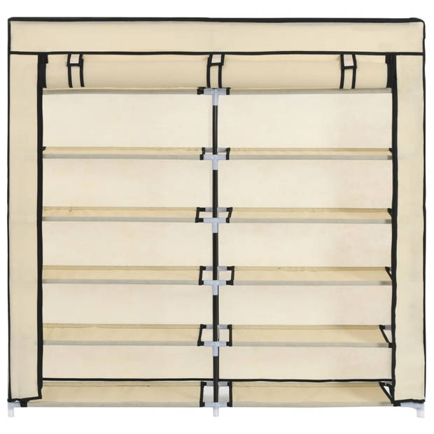 The Living Store Schoenenkast 5 Schappen - 115 x 28 x 110 cm - Crème - Ijzeren buis en nonwoven stof