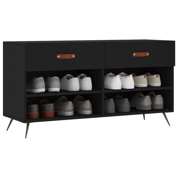 The Living Store Schoenenbank - Hout en IJzer - 102 x 35 x 55 cm - Zwart