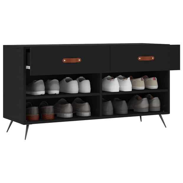 The Living Store Schoenenbank - Hout en IJzer - 102 x 35 x 55 cm - Zwart