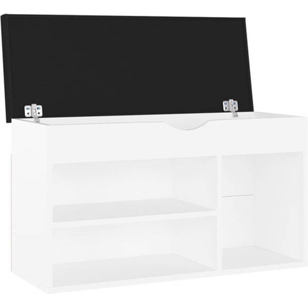 The Living Store Schoenenbank Wit - 80 x 30 x 47 cm - Opbergbank met kussen