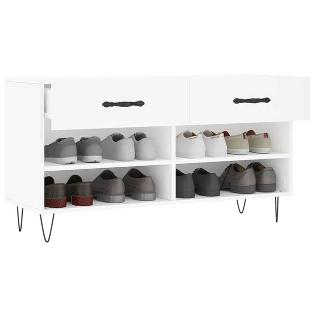 The Living Store Schoenenbank - Wit - 102 x 35 x 55 cm - Bewerkt hout en ijzer