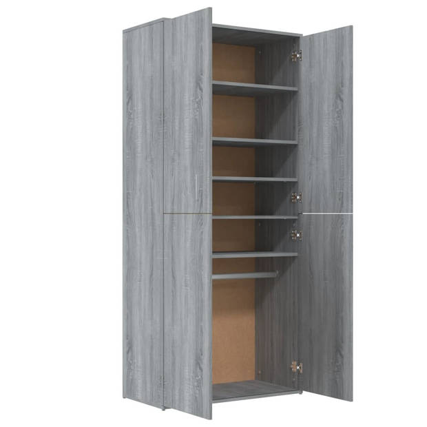 The Living Store Schoenenkast - Grijs Sonoma Eiken - 80 x 39 x 178 cm - 6 vakken - 2 deuren