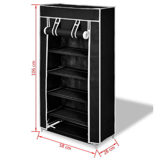 The Living Store Schoenenkast 5-lagen - 58x28x106 cm - Stofhoes - Zwart