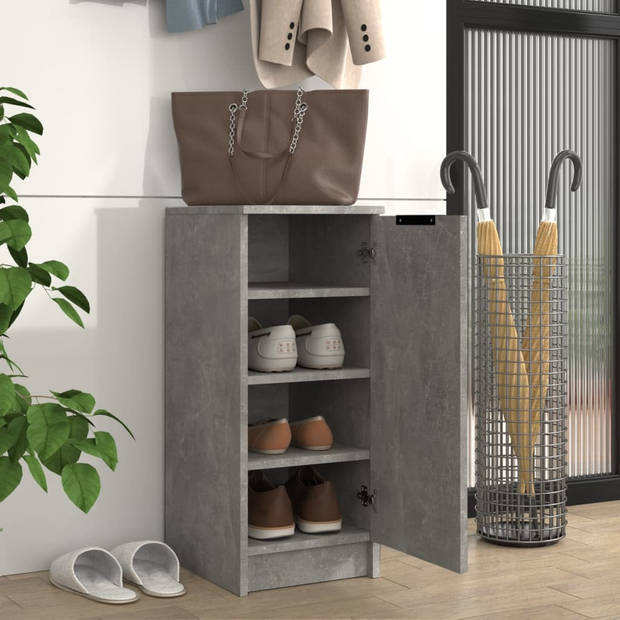 The Living Store Schoenenkast Betongrijs 30 x 35 x 70 cm - Stevig hout - Met deur en schappen