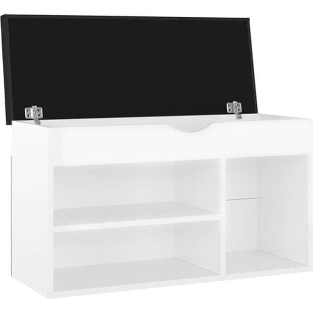 The Living Store Schoenenbank - Hoogglans wit - 80 x 30 x 47 cm - Met kussen