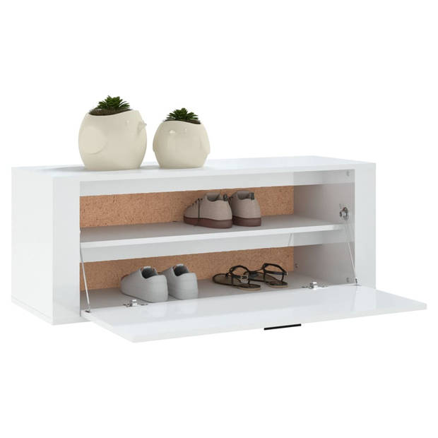 The Living Store Wand Schoenenkast - 100 x 35 x 38 cm - Hoogglans Wit