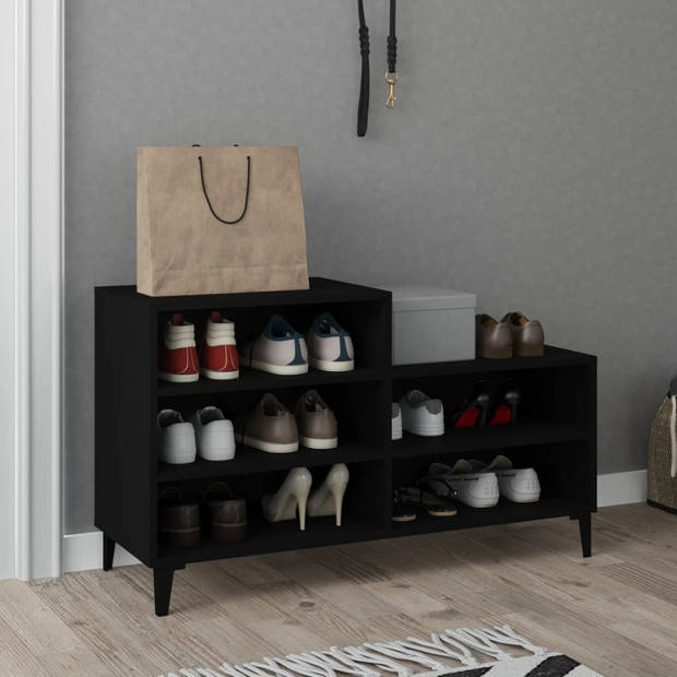 The Living Store Schoenenkast - Zwart - 102 x 36 x 60 cm - Bewerkt Hout en Metaal