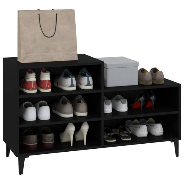 The Living Store Schoenenkast - Zwart - 102 x 36 x 60 cm - Bewerkt Hout en Metaal